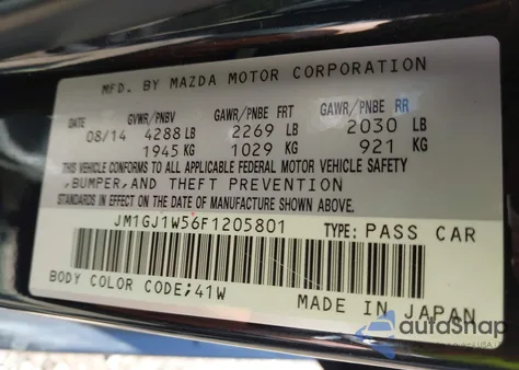 2015 Mazda Mazda6 I Grand Touring z USA, uszkodzony, nr VIN JM1GJ1W56F1205801